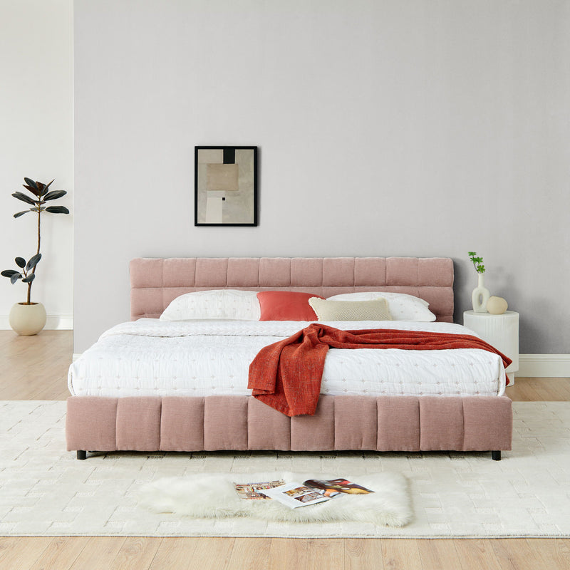 Modern Platform Bed Frame With Thick Fabric