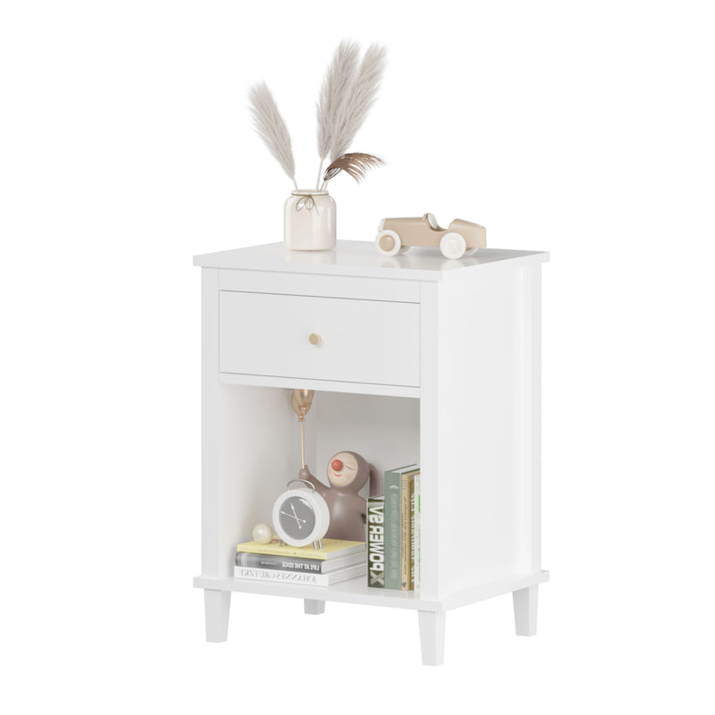 Nightstand & 1 Drawer And 1 Shelf - White