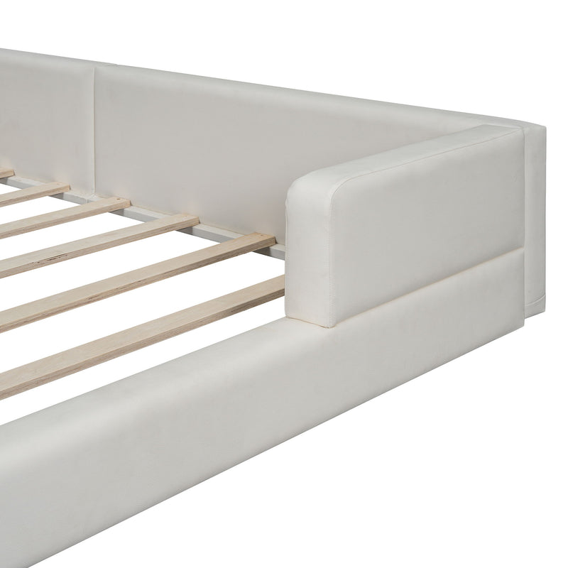 Queen Size Upholstered Platform Bed With 2 Reading Lights - White