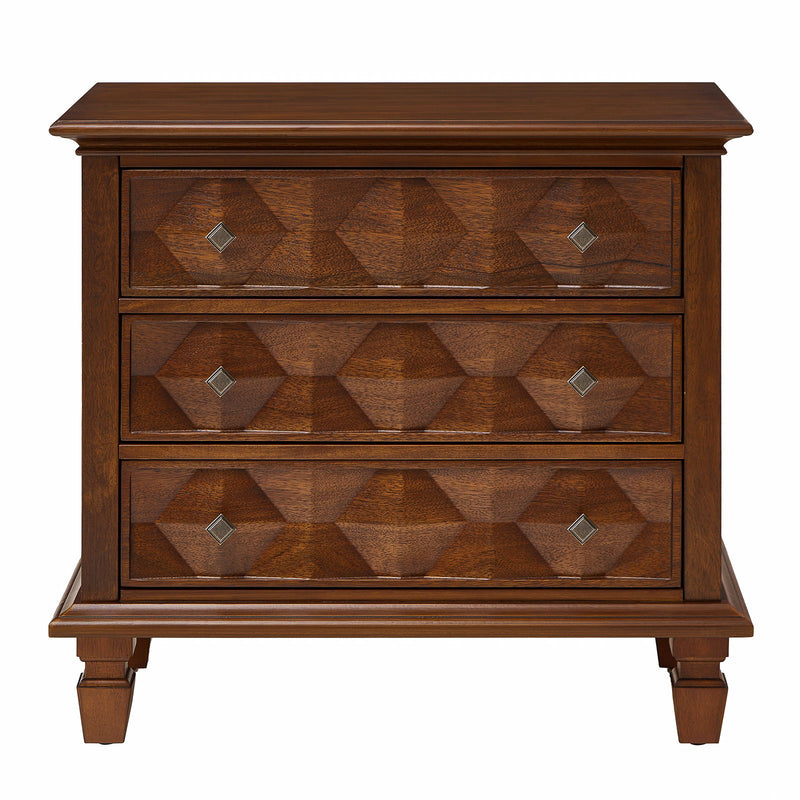 Nightstand With Charging Station, 3 Drawer Bedside Table - Walnut