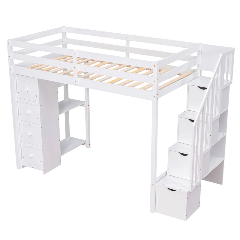 Loft Bed With Storage Drawers And Stairs With Shelves