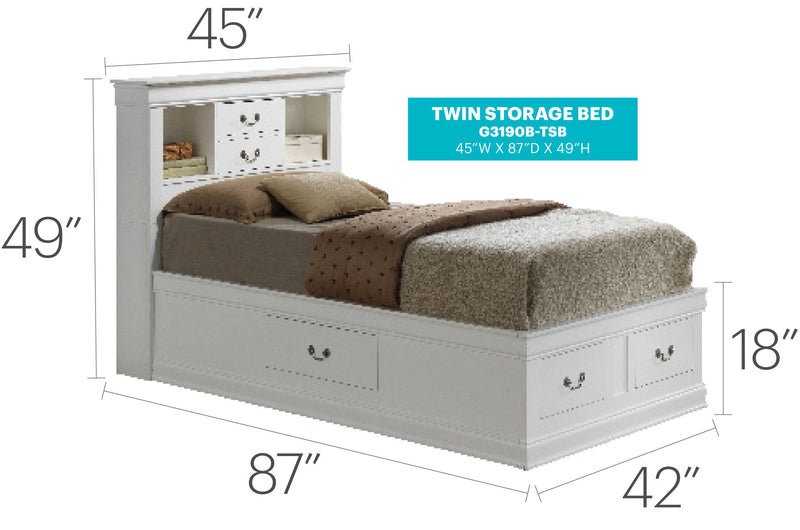 Traditional Style Bookcase Storage Bed