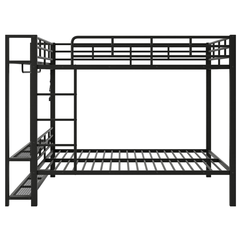 Bunk Bed With Storage Shelves, Clothes Hooks, LED Light