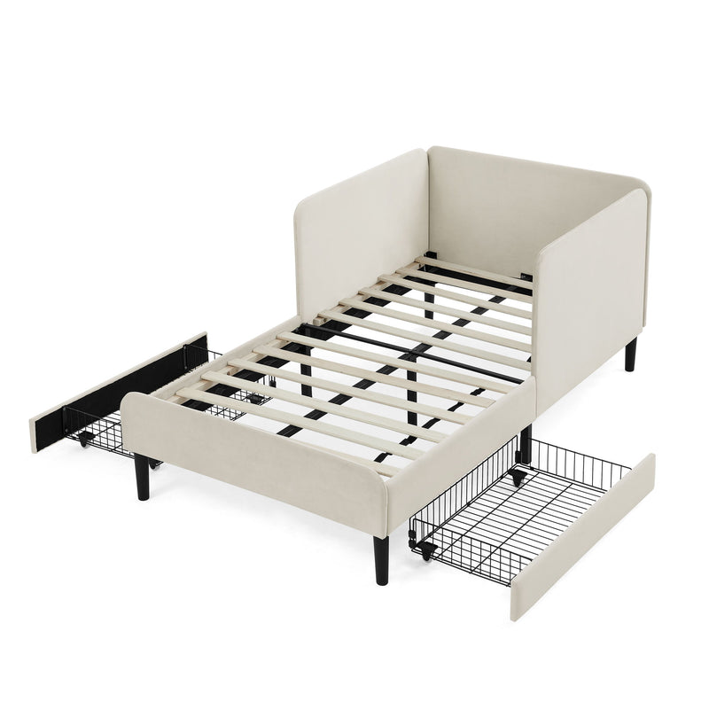 Upholstered Platform Bed Frame With 2 Storage Drawers And Adjustable Sofa Bed