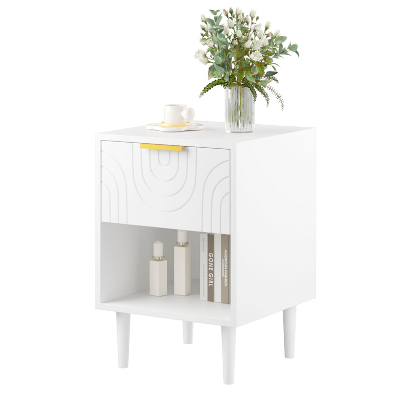 Nightstand With 1 Drawer And Open Shelf - White