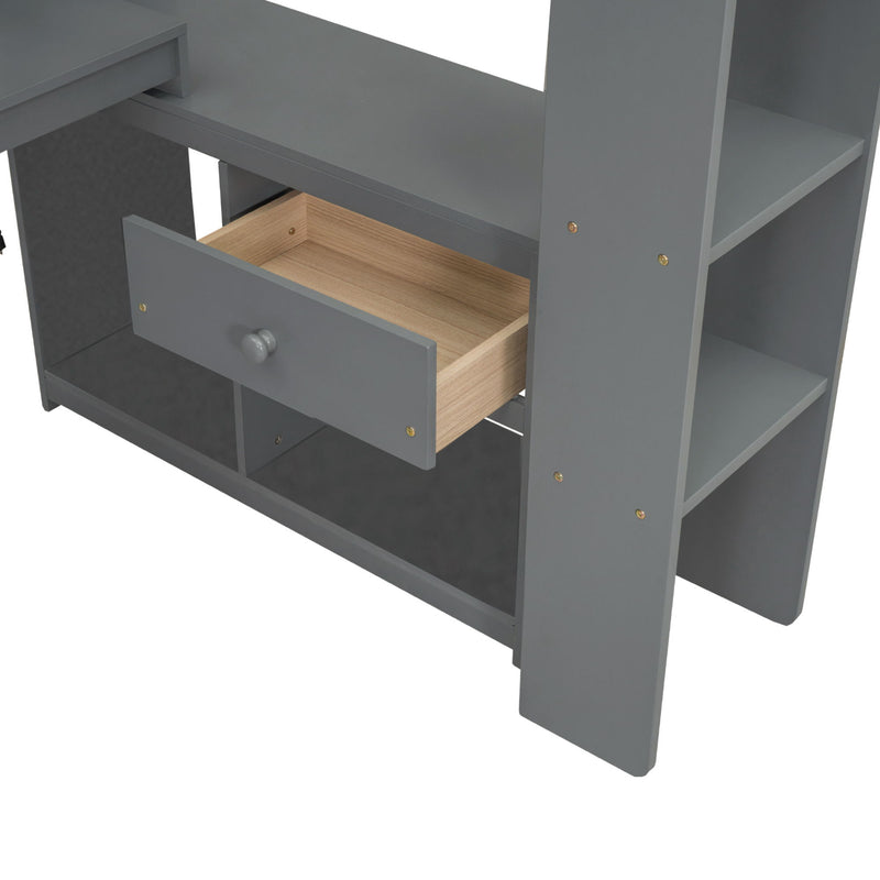 Gaming Loft Bed With Desk, Multi Storage Shelves, LED And Charging Station