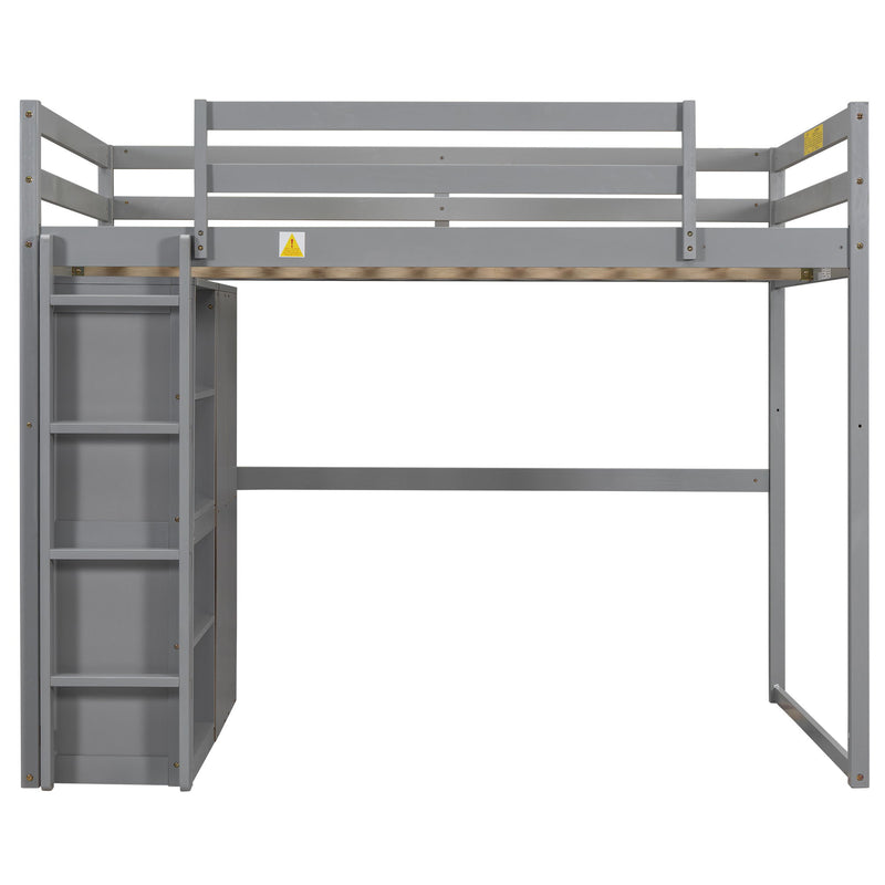 Loft Bed With Built In Wardrobe, Storage Shelves, And LED Light