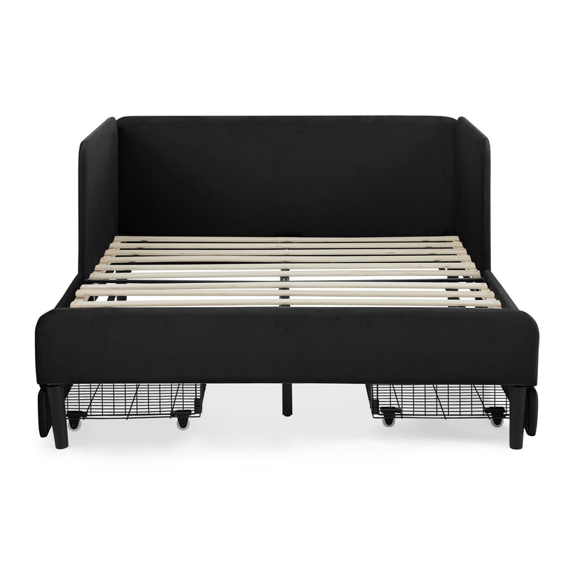 Upholstered Platform Bed Frame With 2 Storage Drawers And Adjustable Sofa Bed