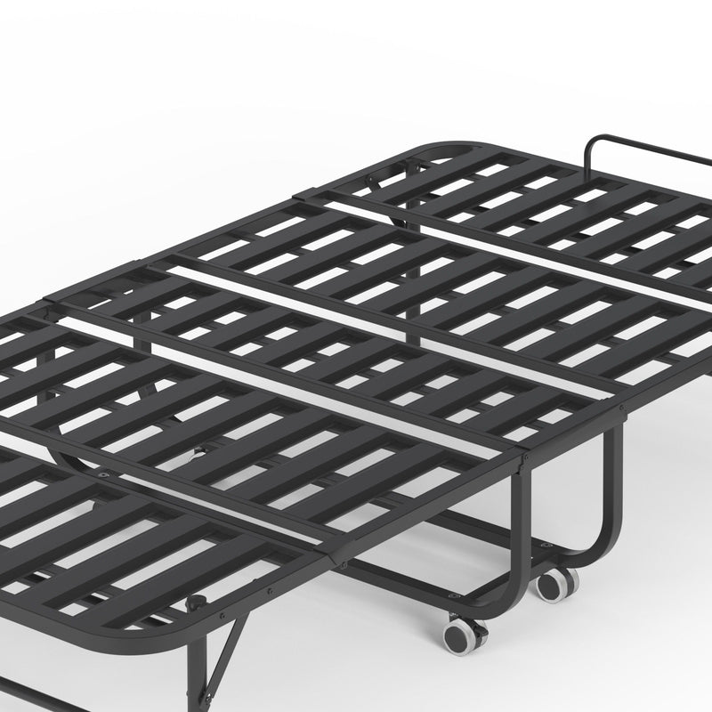 Twin Extra Long Folding Bed For Tall People, Heavy-Duty Rollaway Guest With Memory Foam Mattress - Black