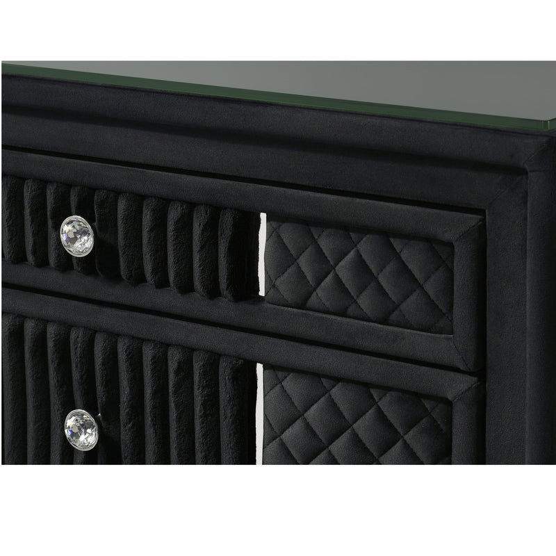 1 Piece Nightstand Upholstery Textured Look Luxurious Feel Drawer Fronts Crystal Style Knobs - Black