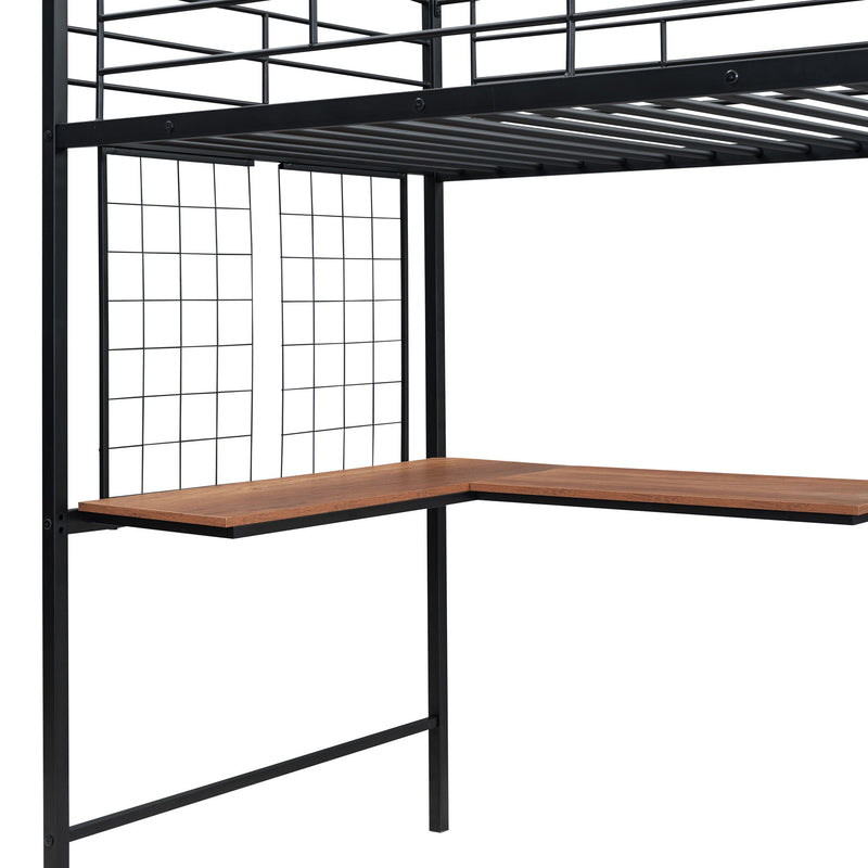 Loft Bed With Desk And Grid, Stylish Frame With Lateral Storage Ladder And Wardrobe