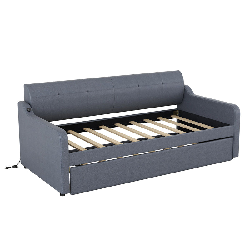 Upholstered Daybed With Trundle And USB Charging