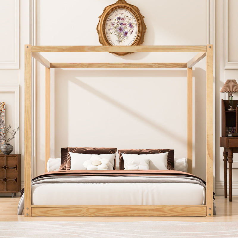 Wood Canopy Platform Bed With Support Legs And Airflow Slats