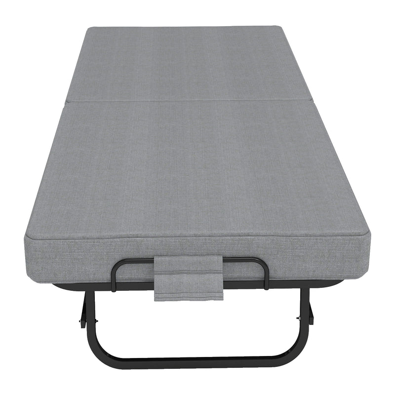 Twin Folding Bed With Memory Foam Mattress, 4 Lockable Wheels - Gray