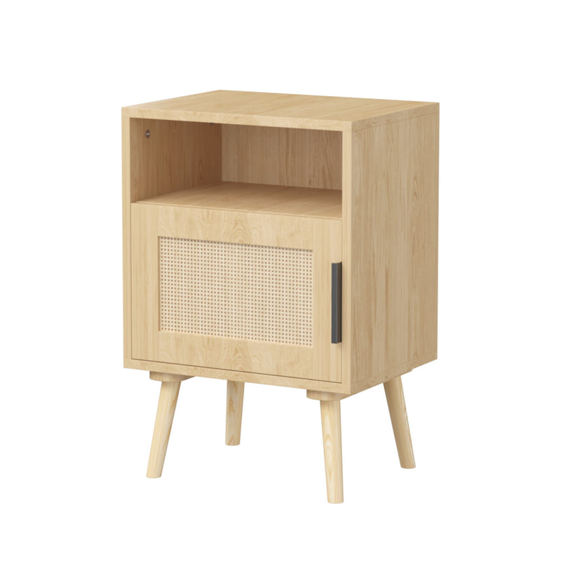 Nightstand, Side Table With Door And Open Shelf For Bedroom - Oak