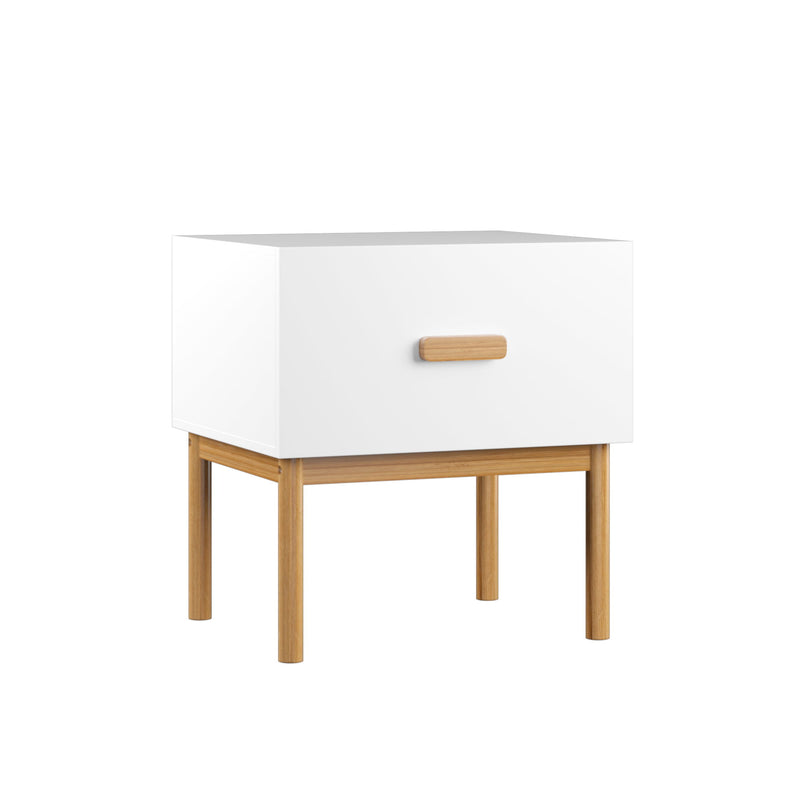 Nightstand With Drawer, Minimalist Bedside Table With Handle For Bedroom - White