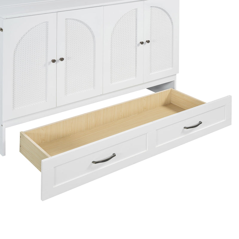 Full Size Murphy Bed & Large Drawers - White