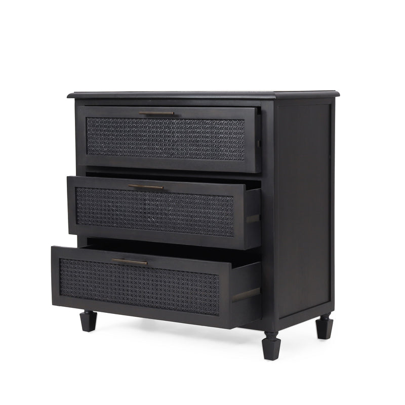 Newell - Cane 3 Drawer Dresser - Dark Gray