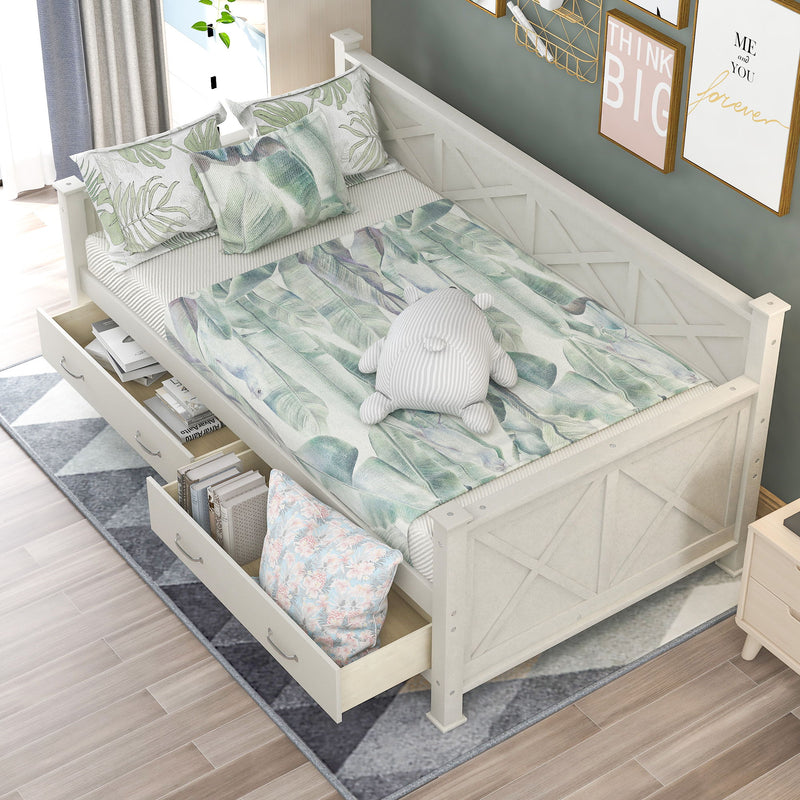 Modern Daybed With 2 Large Drawers, X Shaped Frame