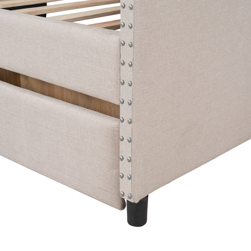Upholstered Daybed With Two Drawers, Wood Slat Support