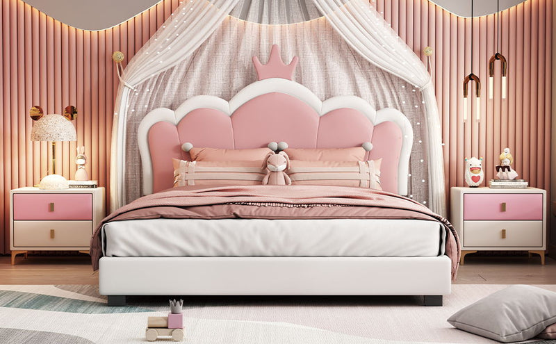 Upholstered Princess Platform Bed With Crown Headboard