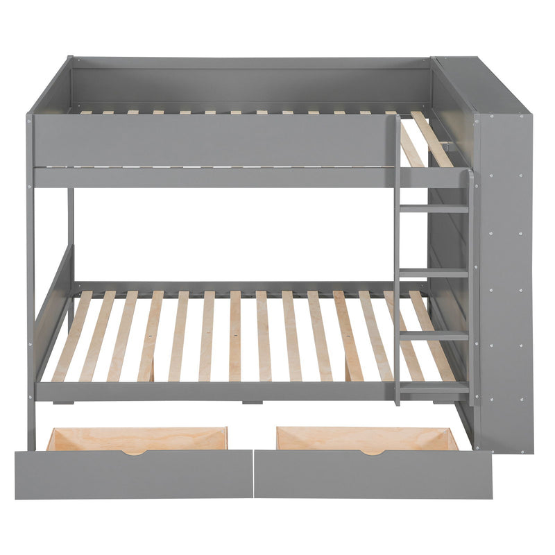 Full Over Full Bunk Bed With 2 Drawers And Multi-Layer Cabinet - Gray