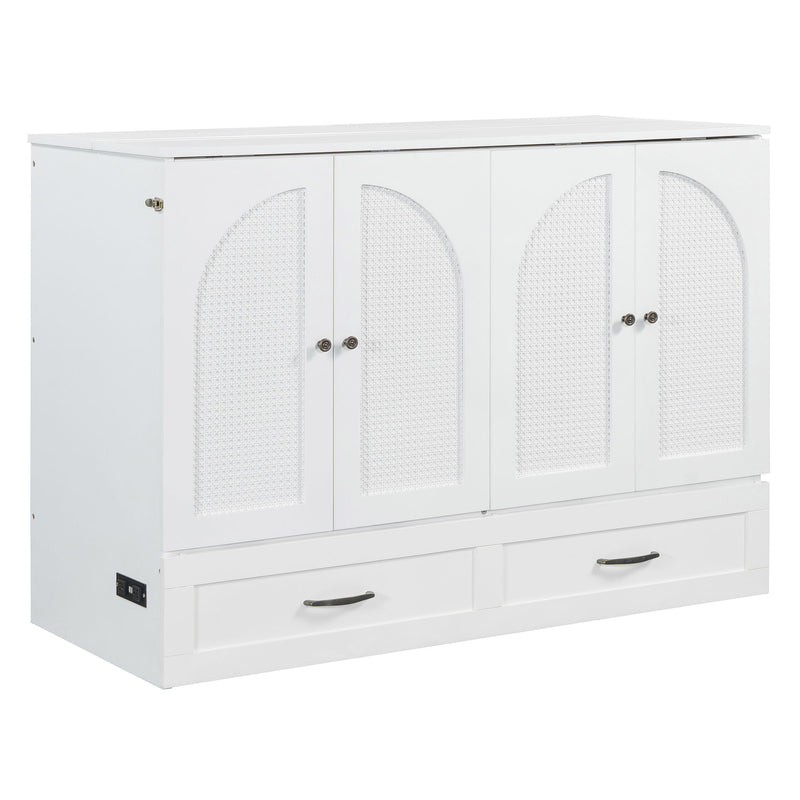 Full Size Murphy Bed & Large Drawers - White