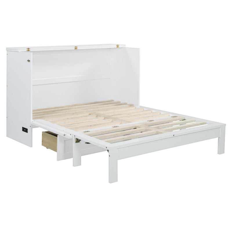 Full Size Murphy Bed & Large Drawers - White