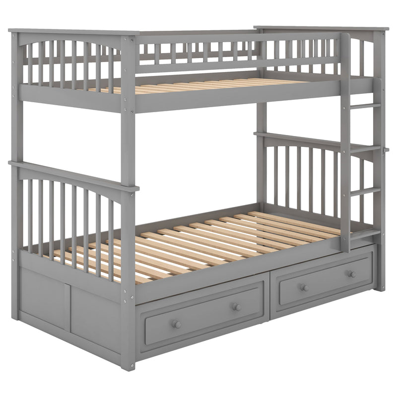 Mystrene - Twin Over Twin Bunk Bed With Drawers, Convertible Beds