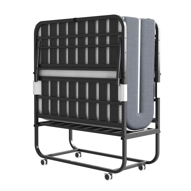 Twin Extra Long Folding Bed For Tall People, Heavy-Duty Rollaway Guest With Memory Foam Mattress - Black