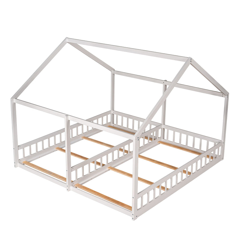 House Platform Beds, 2 Shared Beds, Metal Frame With Guardrails