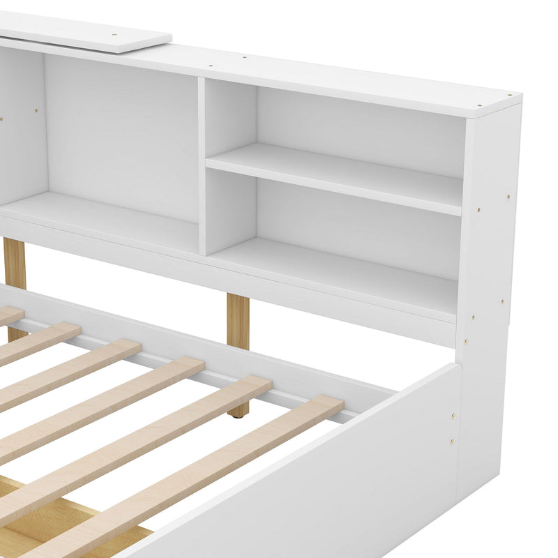 Platform Bed With Storage Headboard, Shelves And 2 Drawers
