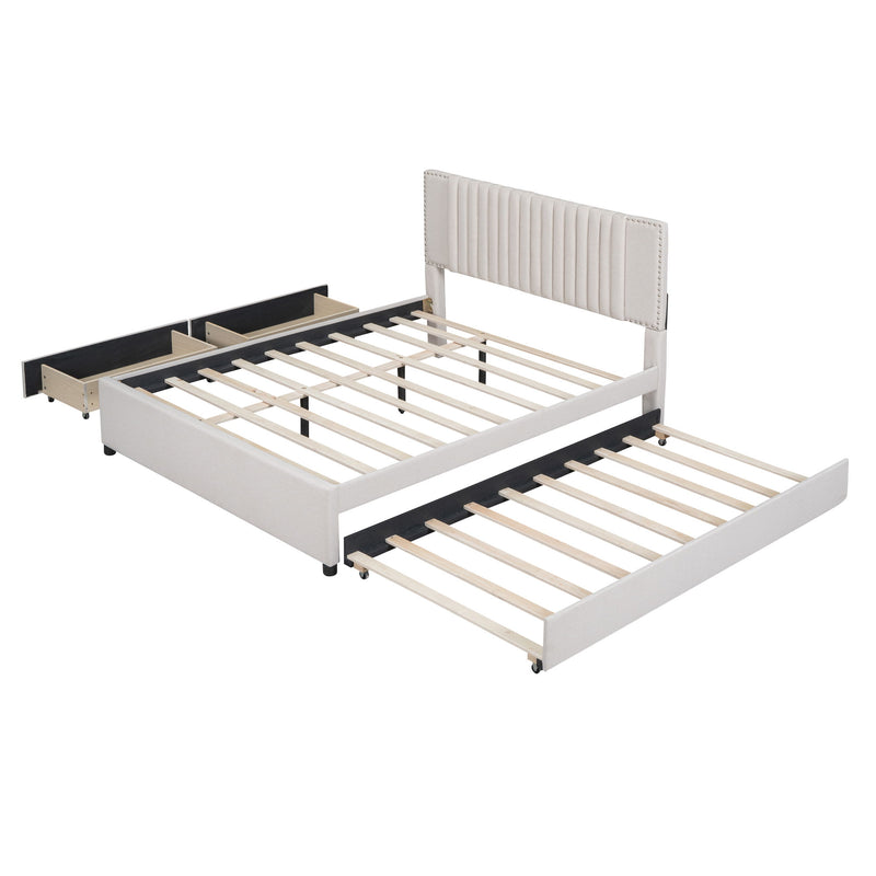 Upholstered Platform Bed With Drawers, Classic Headboard Design