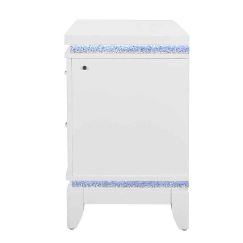 Adalid - Nightstand With Glittered Drawer Front And LED Lighting - White