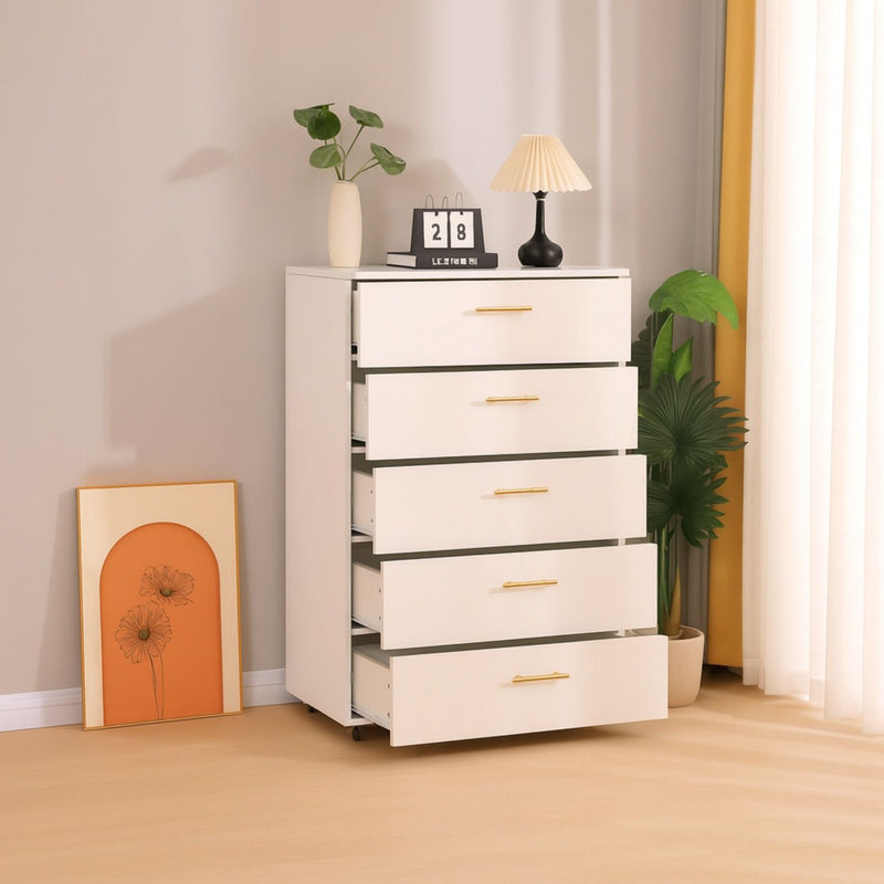 5 Drawer Dresser With Handles - White