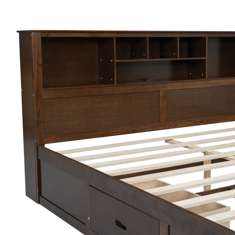 Platform Bed With Multi Storage Headboard, USB And Drawers