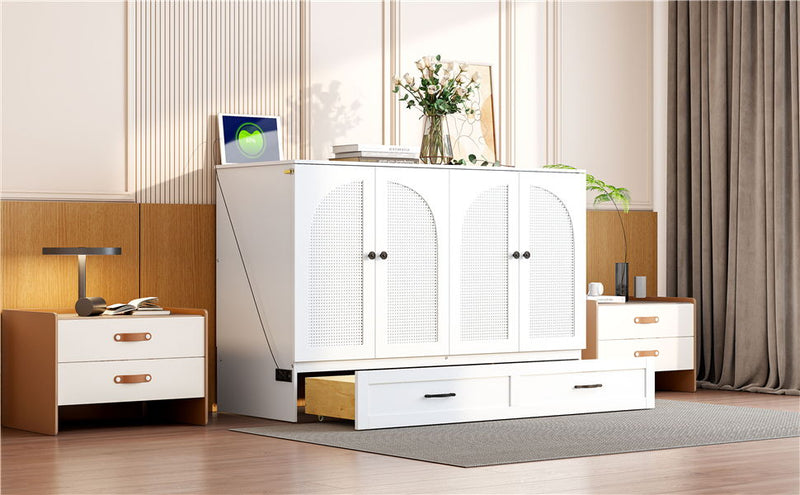 Full Size Murphy Bed & Large Drawers - White