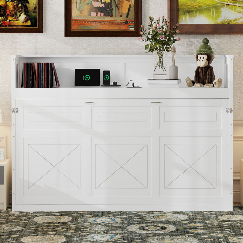 Murphy Bed With Desk, LED Light And USB Charging Station