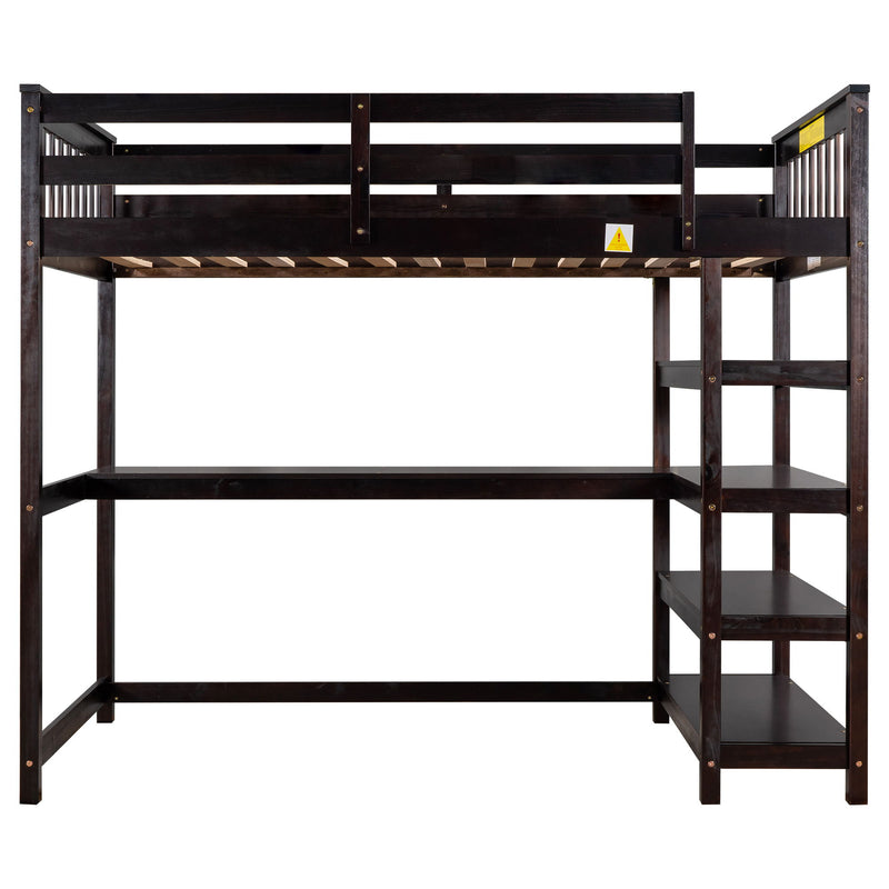 Loft Bed With Storage Shelves And Under Bed Desk