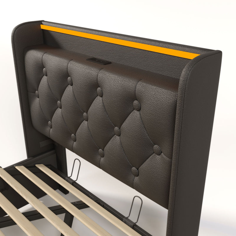Upholstered Bed, 360 Surround LED Function, Remote Control, Hydraulic Storage Bed With USB, Type-C Charging (Without Mattress)