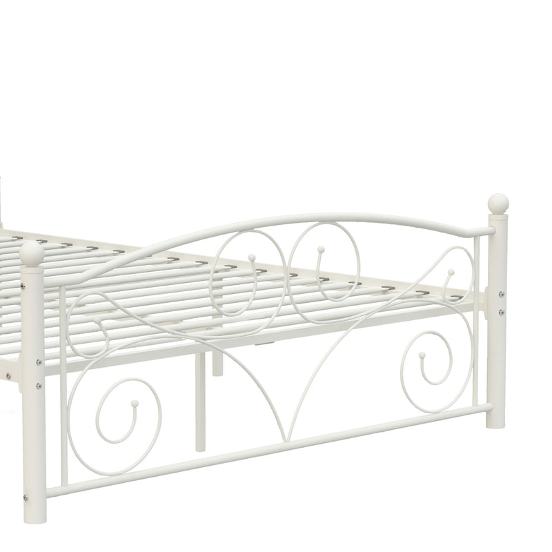 Full Unique Flower Sturdy System Metal Bed Frame With Headboard And Footboard - White