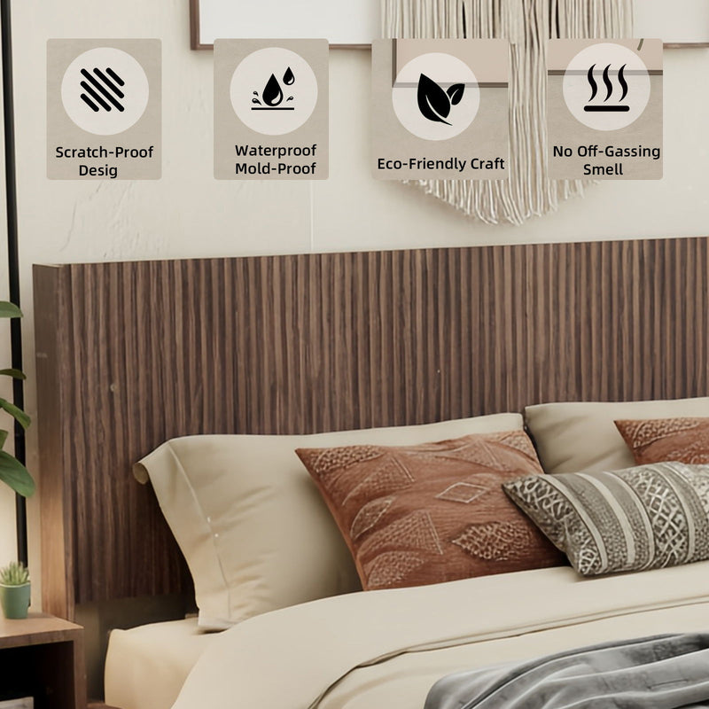 King Size Headboard, Wide Wall Mounted Fluted Panel Wingback - Walnut