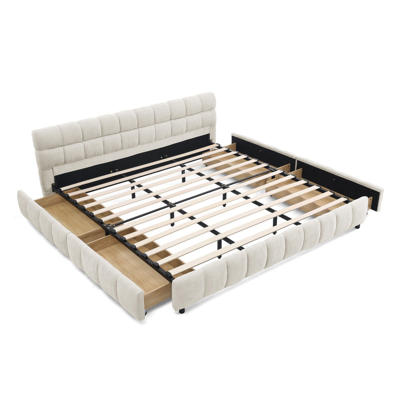 Modern Platform Bed Frame With Thick Fabric
