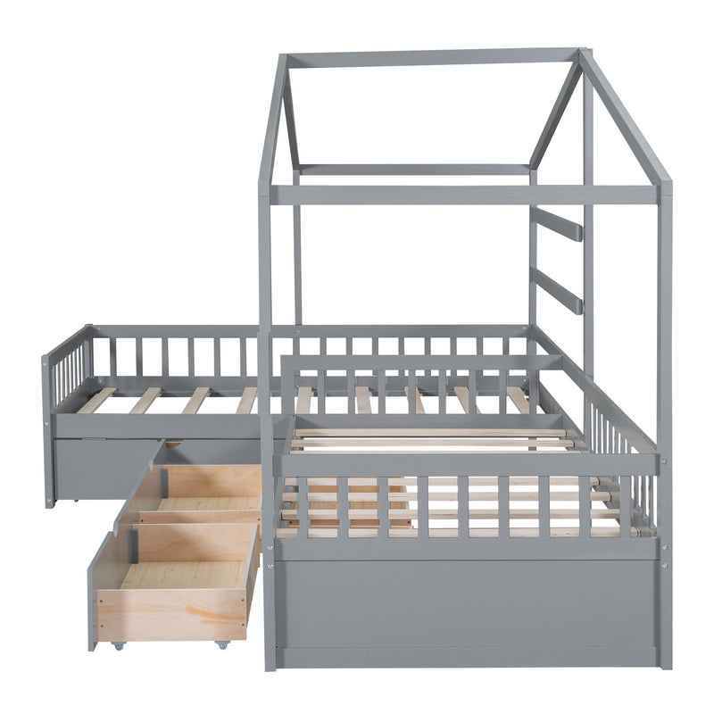 L Shape Platform Bed With 3 Storage Drawers