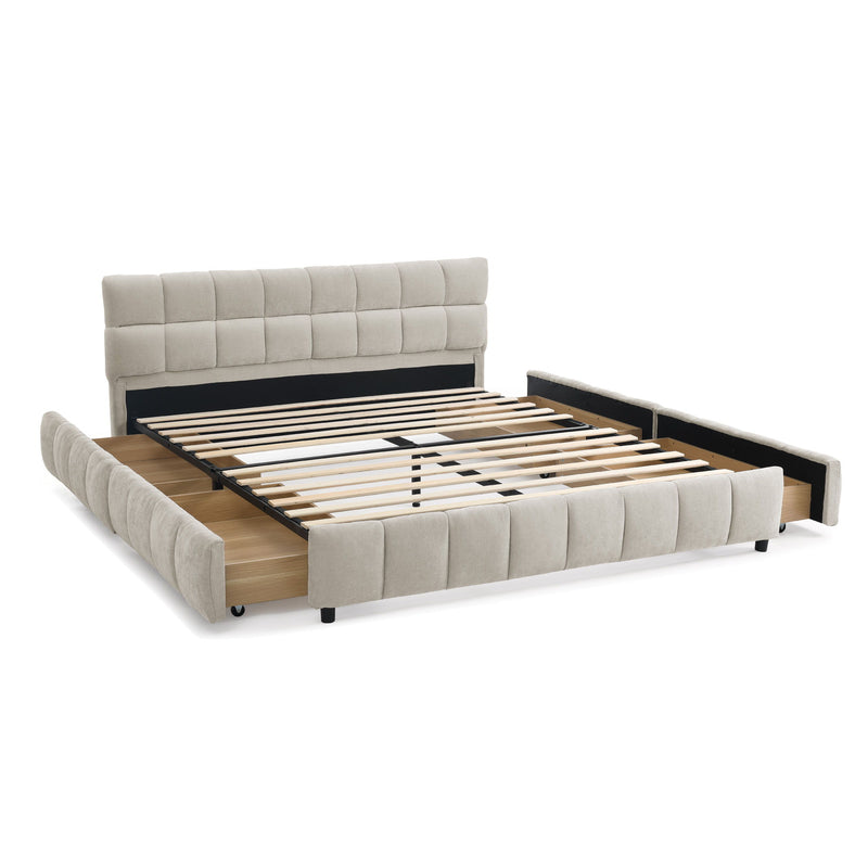 Modern Platform Bed Frame With Thick Fabric