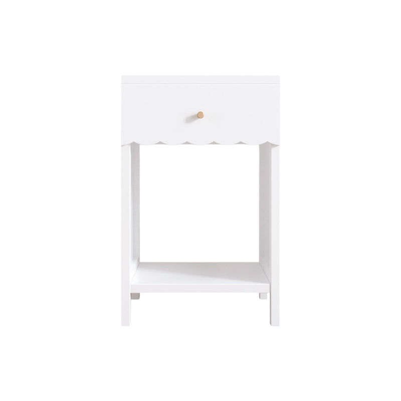 Nightstand With Drawer And Open Shelf, Scalloped Edge Bedside Table