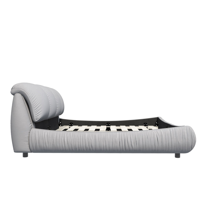 Luxury Upholstered Platform Bed With Oversized Padded Backrest And Solid Wood Frame