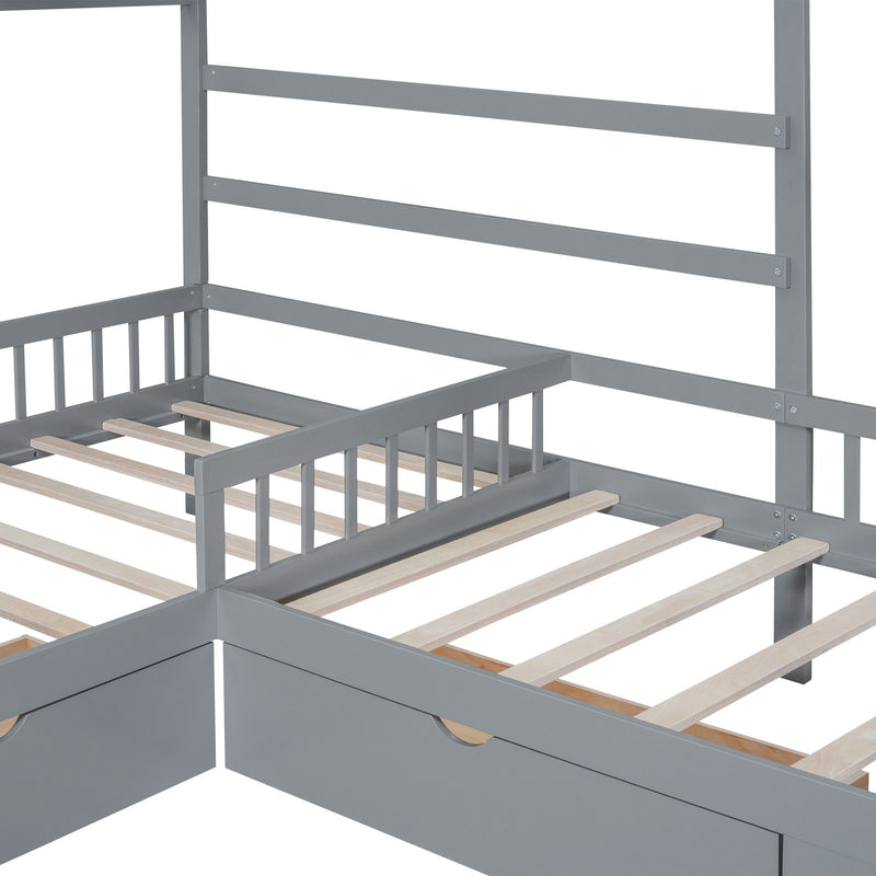L Shape Platform Bed With 3 Storage Drawers