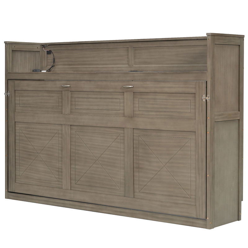 Murphy Bed With Desk, LED Light And USB Charging Station