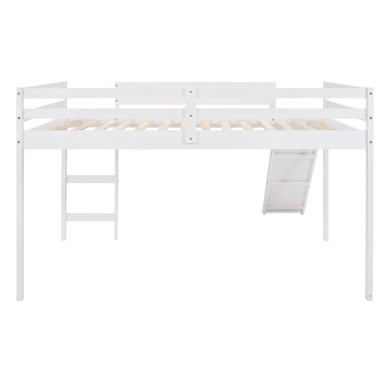 Full Loft Bed With Slide, Multifunctional Design - White
